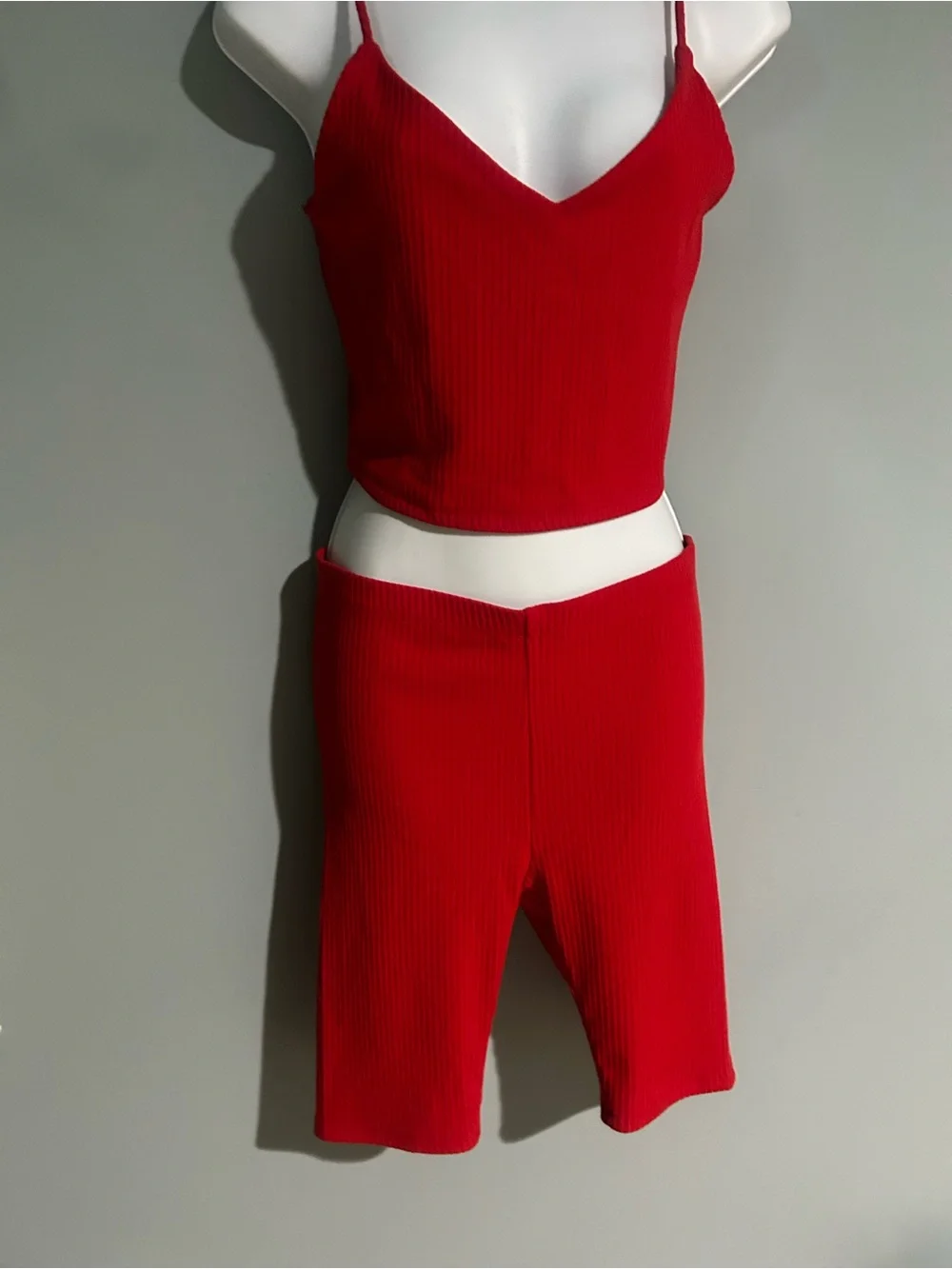 love J Red Spaghetti Strap Crop Top & Bike Shorts